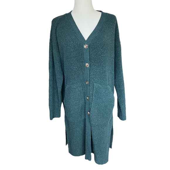 AVA & VIV Green Open Ribbed Cardigan Sweater Duster Long 1X Ultrasoft - Picture 4 of 12